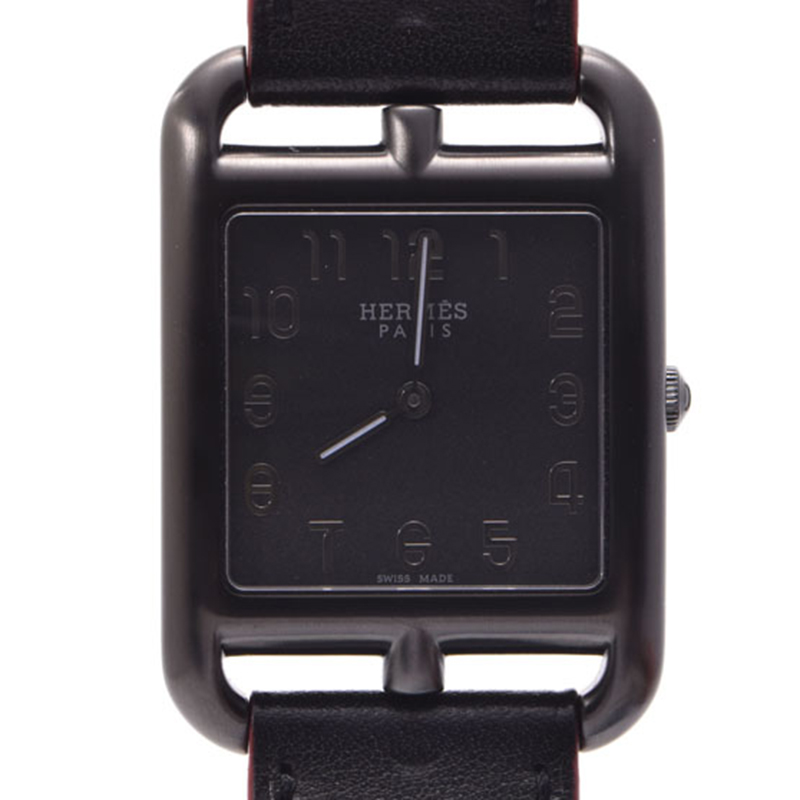 

Hermes Black Stainless Steel and Leather Cape Cod CC3.711 Women's Wristwatch