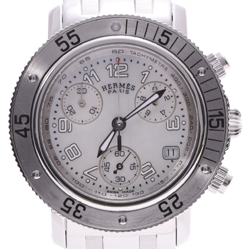 

Hermes Shell Stainless Steel Clipper Chrono CL2.310 Women's Wristwatch, Silver