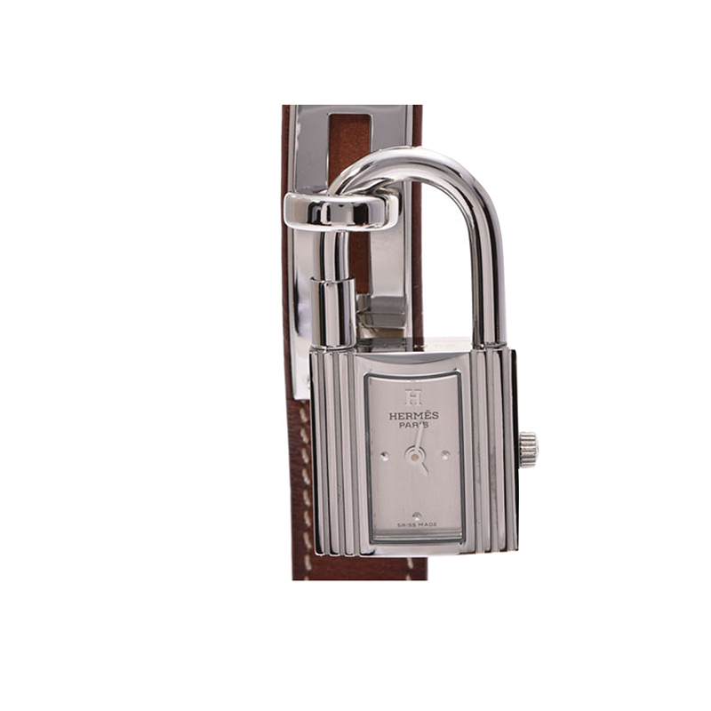 Pre Owned Hermes Silver Stainless Steel and Leather Kelly KE1.210 Women's Wristwatch 20x38MM