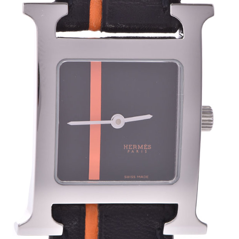 

Hermes Black Stainless Steel and Leather Ramsis HH1.210 Women's Wristwatch