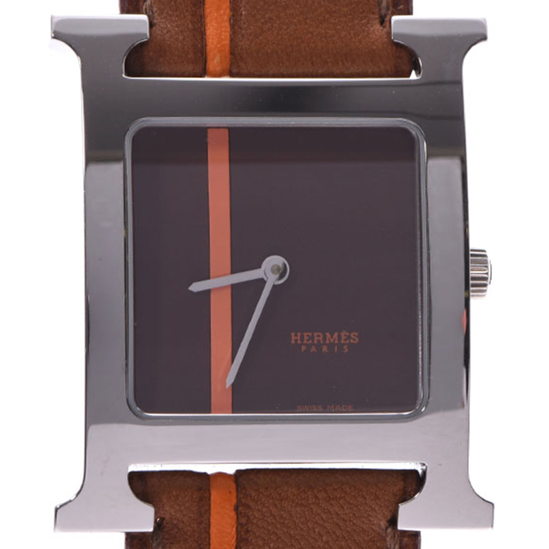 

Hermes Brown Stainless Steel and Leather Ramsis HH1.210 Women's Wristwatch