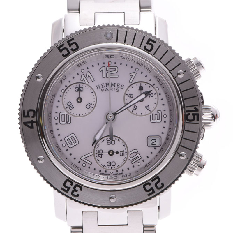 

Hermes MOP Stainless Steel Clipper Divers Chrono CL2.310 Men's Wristwatch, White