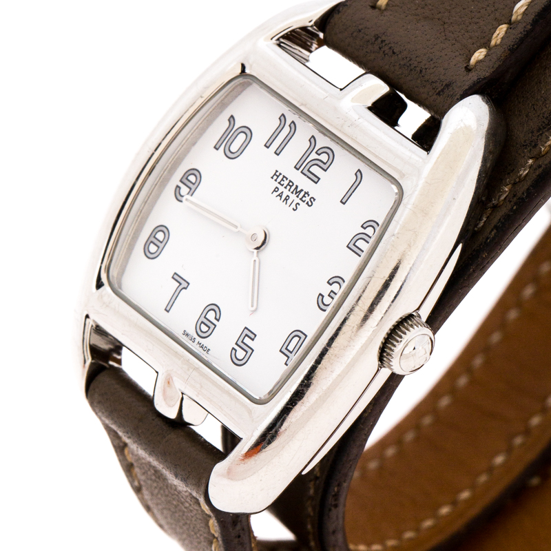 

Hermes White Stainless Steel Cape Cod CT1.210 Women's Wristwatch, Brown