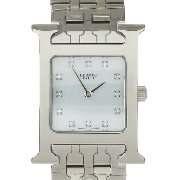 مملوكة مسبقًا Hermes H Stainless Steel Womens Wristwatch 22 MM