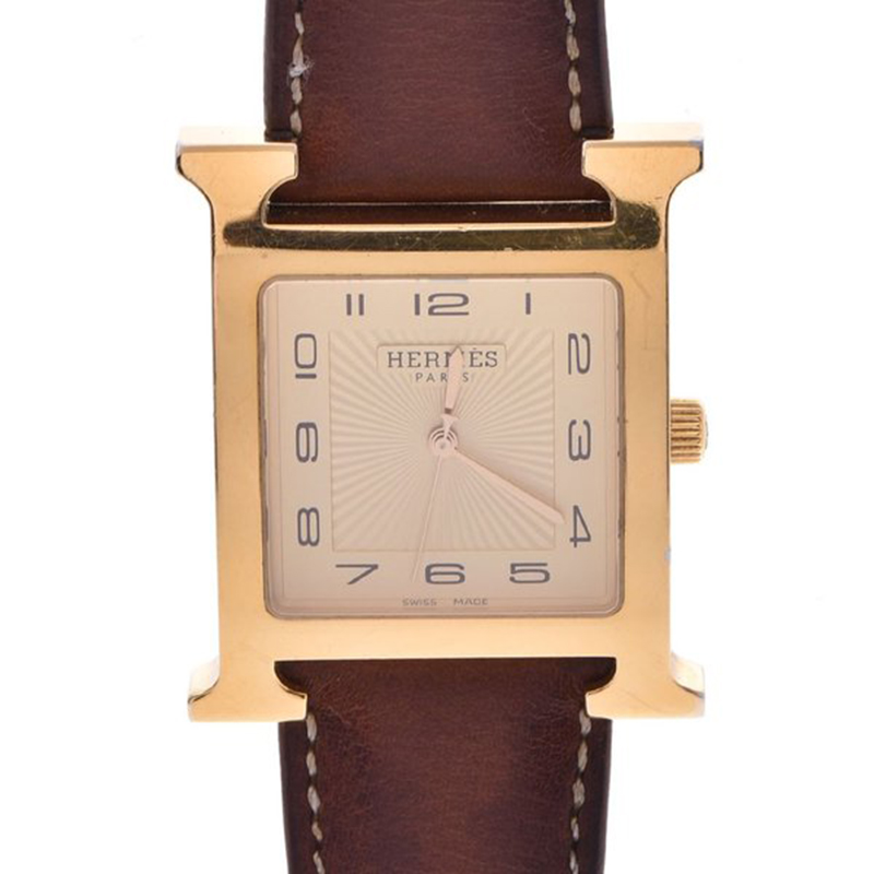 

Hermes Champagne Gold Plated H Hour Ramsis HH1 Women's Wristwatch