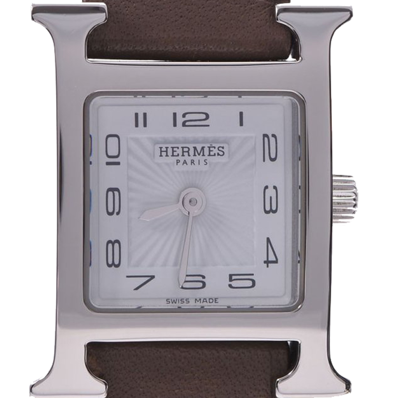 

Hermes White Stainless Steel and Leather H Quartz HH1.110 Women's Wristwatch