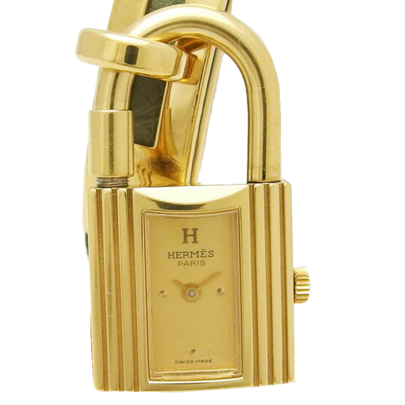 Pre Owned Hermes Gold Gold Plated and Leather Kelly Watch Quartz Women's Wristwatch 20MM