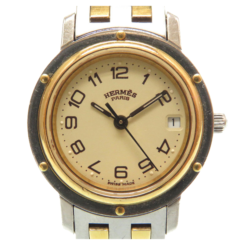 Hermes Gold and Stainless Steel Clipper Quartz Cl 3.240 Analog Women's Wristwatch 24MM