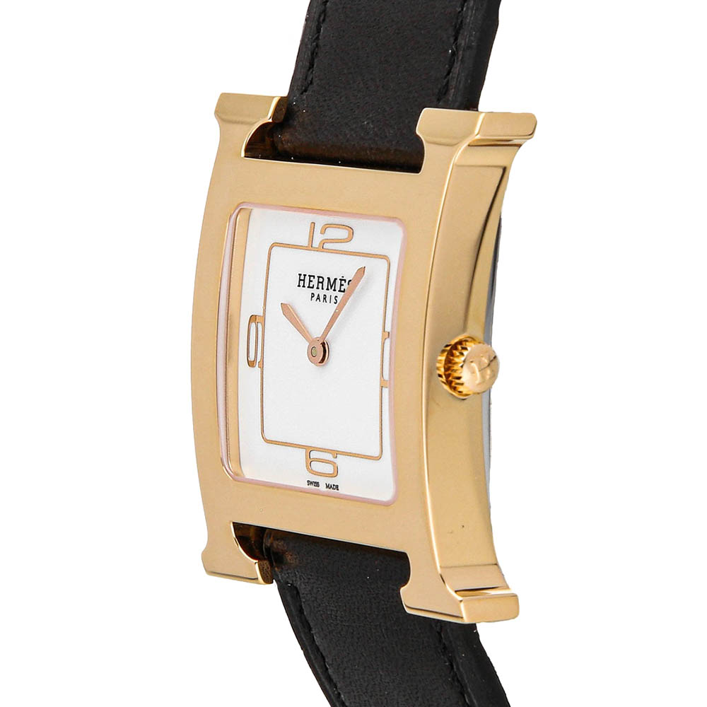

Hermes White Rose Gold Plated Stainless Steel Heure H W049204WW00 Women's Wristwatch