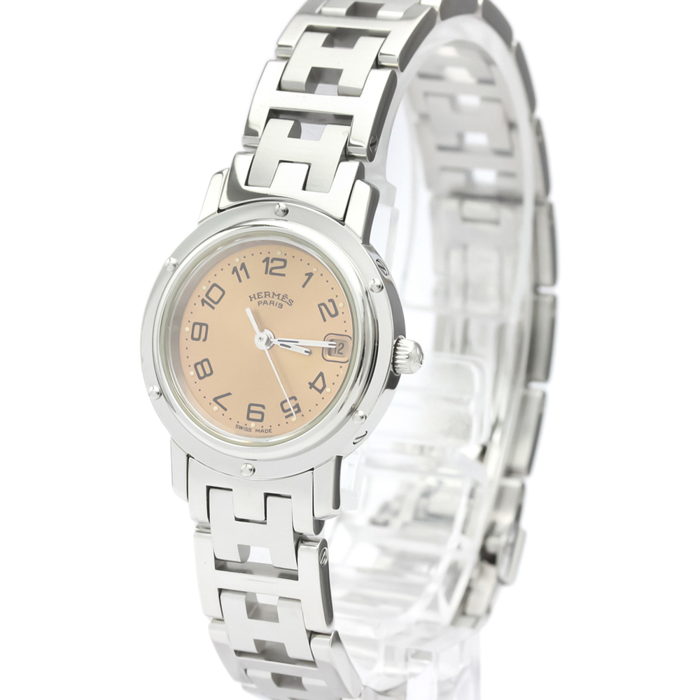 

Hermes Orange Stainless Steel Clipper Cl4.210 Quartz Women's Wristwatch
