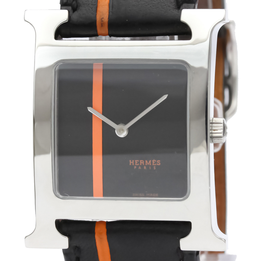 

Hermes Black/Orange Stainless Steel H Heure Quartz HH1.510 Women's Wristwatch