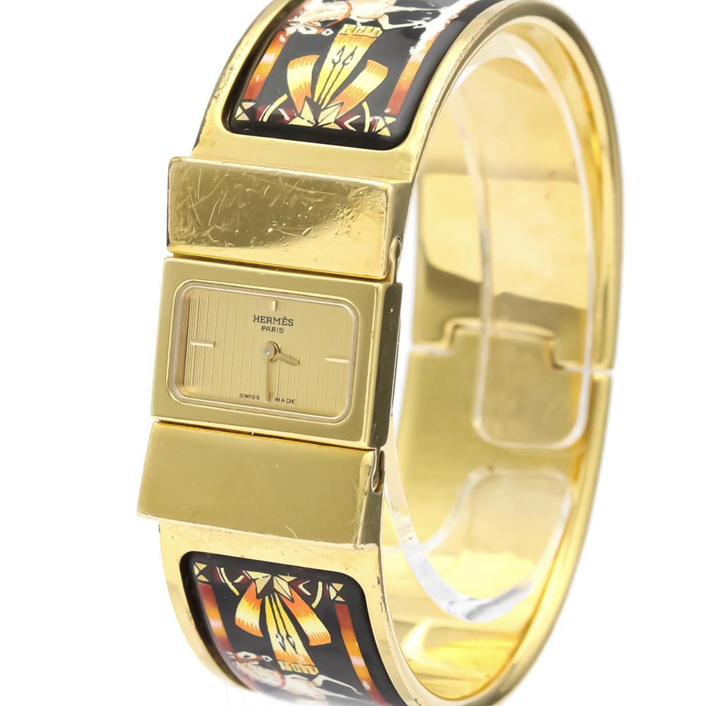 

Hermes Champagne Gold Plated Stainless Steel Loque Quartz LO1.201 Women's Wristwatch