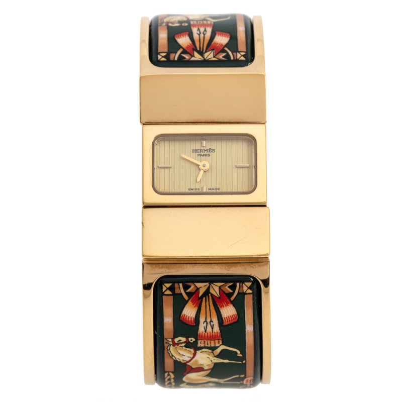 HERMES GOLD PLATED STAINLESS STEEL LOQUET L01.201 WOMEN'S WRISTWATCH 19 MM