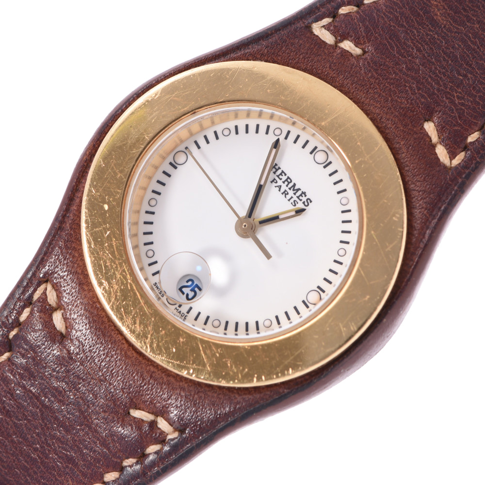 

Hermes White Gold Tone Stainless Steel Harnais HA3.220 Women's Wristwatch