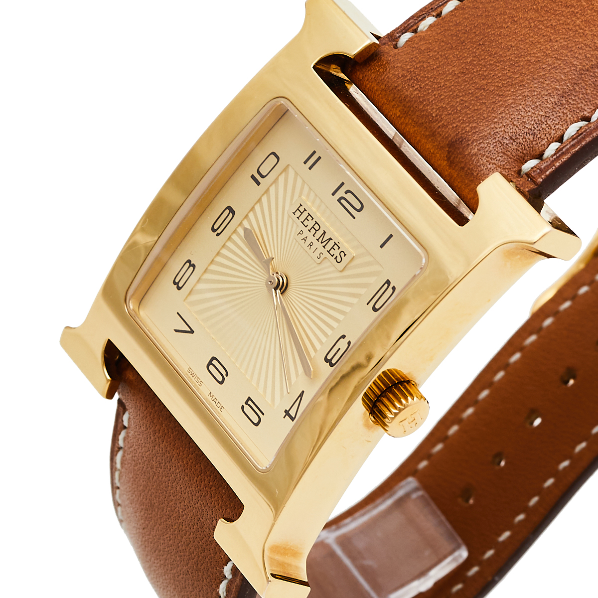 

Hermes Gold Plated Stainless Steel Heure H TGM HH1.801 Women's Wristwatch