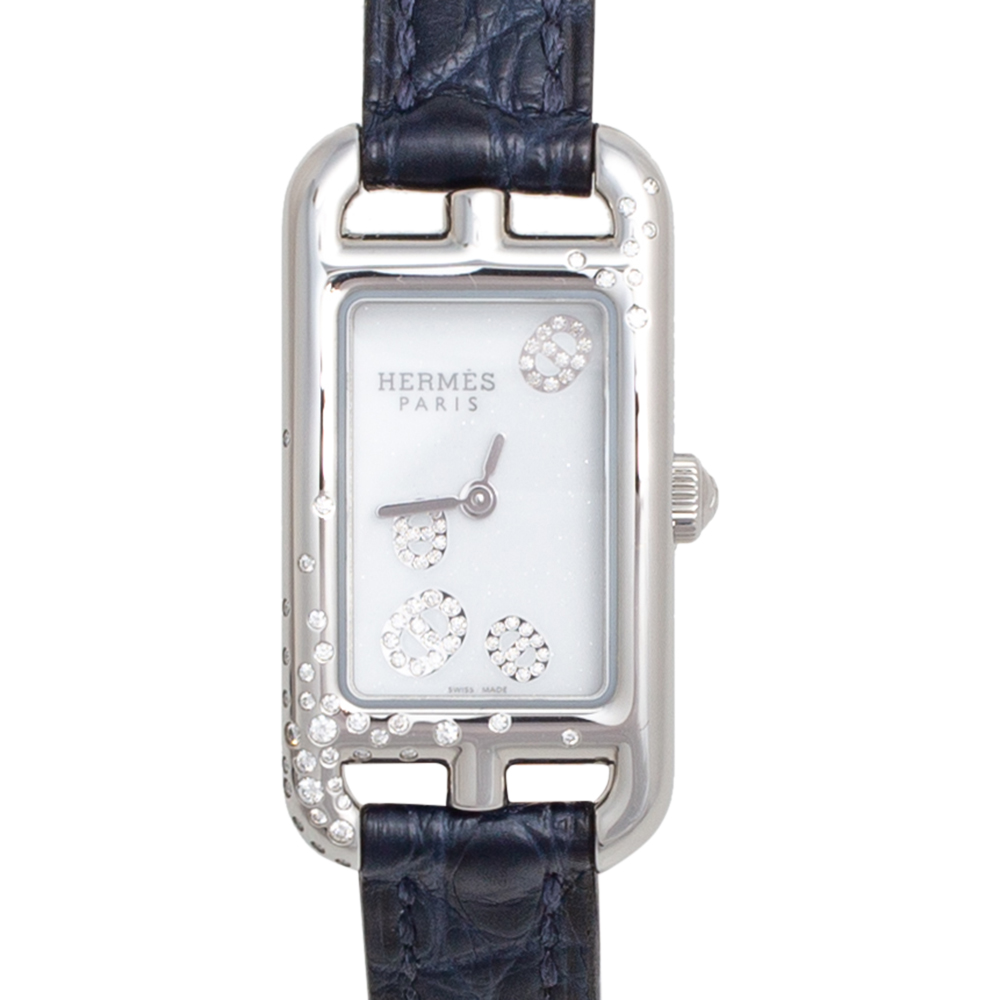 

Hermes White Stainless Steel Diamonds Nantucket NA2.132 Women's Wristwatch