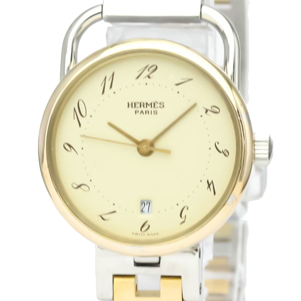 

Hermes Silver Yellow Gold Plated Stainless Steel AR3.220 Arceau Quartz Women's Wristwatch 25 MM