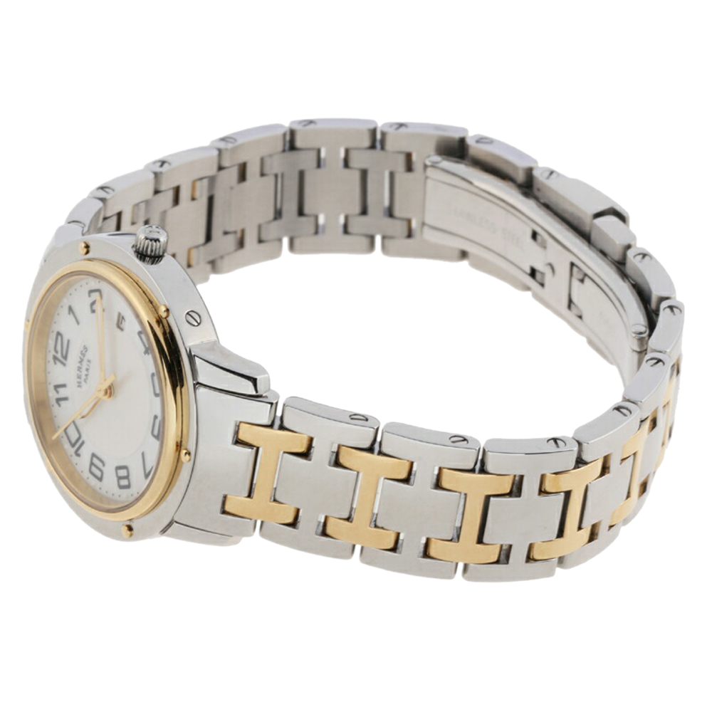 

Hermes MOP Yellow Gold Plated Stainless Steel Clipper Quartz Women's Wristwatch 28 MM, White