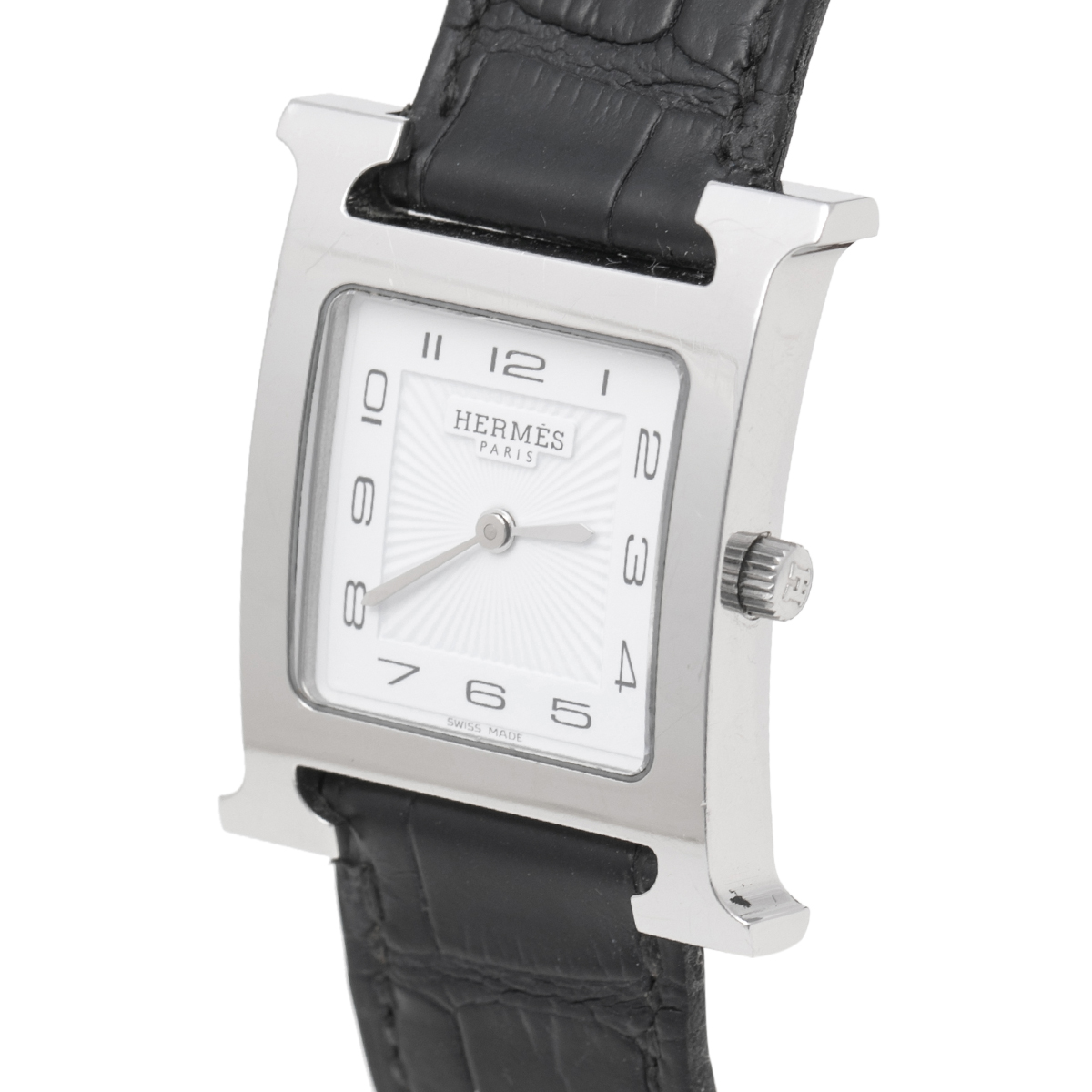 

Hermes White Stainless Steel Leather Heure HH1.510 Women's Wristwatch