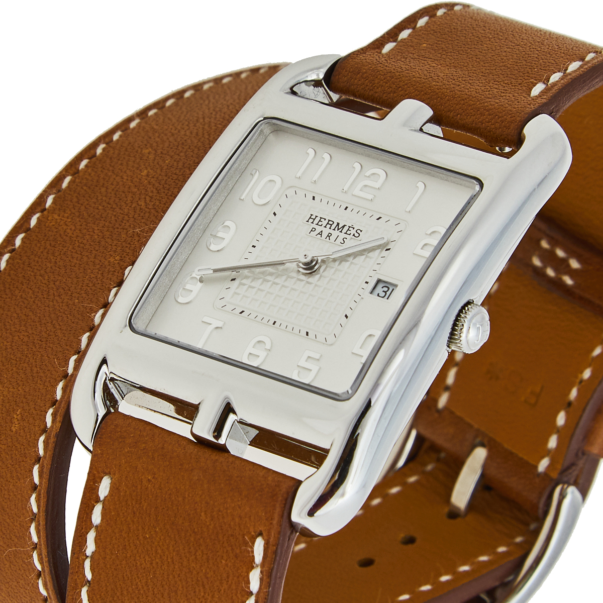 

Hermes Silver Stainless Steel Leather Cape Cod CC2.710 Women's Wristwatch