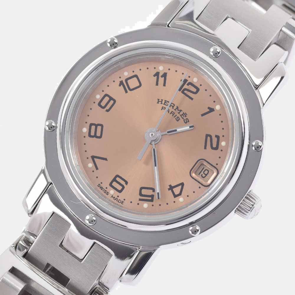 

Hermes Pink Stainless Steel Clipper CL4.210 Women's Wristwatch 24 mm