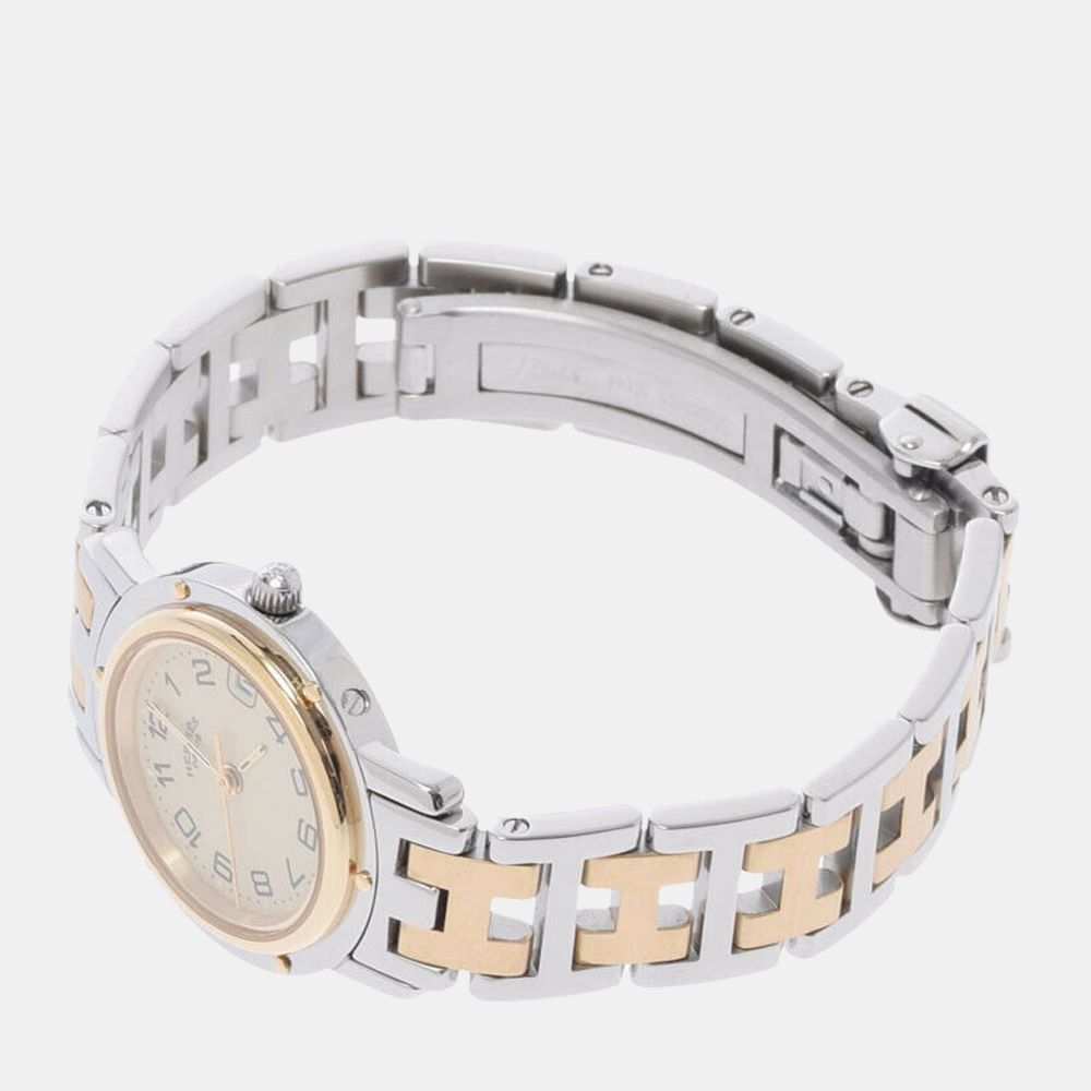 

Hermes Champagne Yellow Gold Tone Stainless Steel Clipper CL4.220 Women's Wristwatch 24 MM