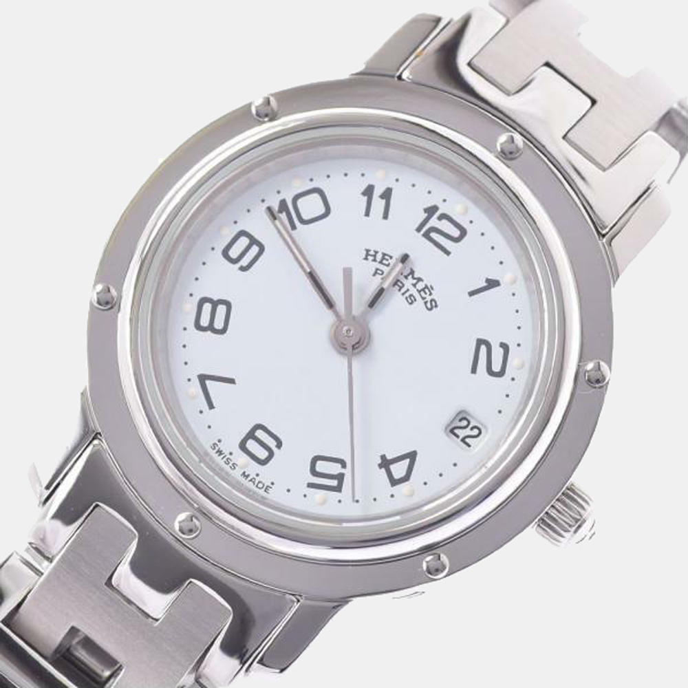 

Hermes White Stainless Steel Clipper CL4.210 Quartz Women's Wristwatch 24 mm