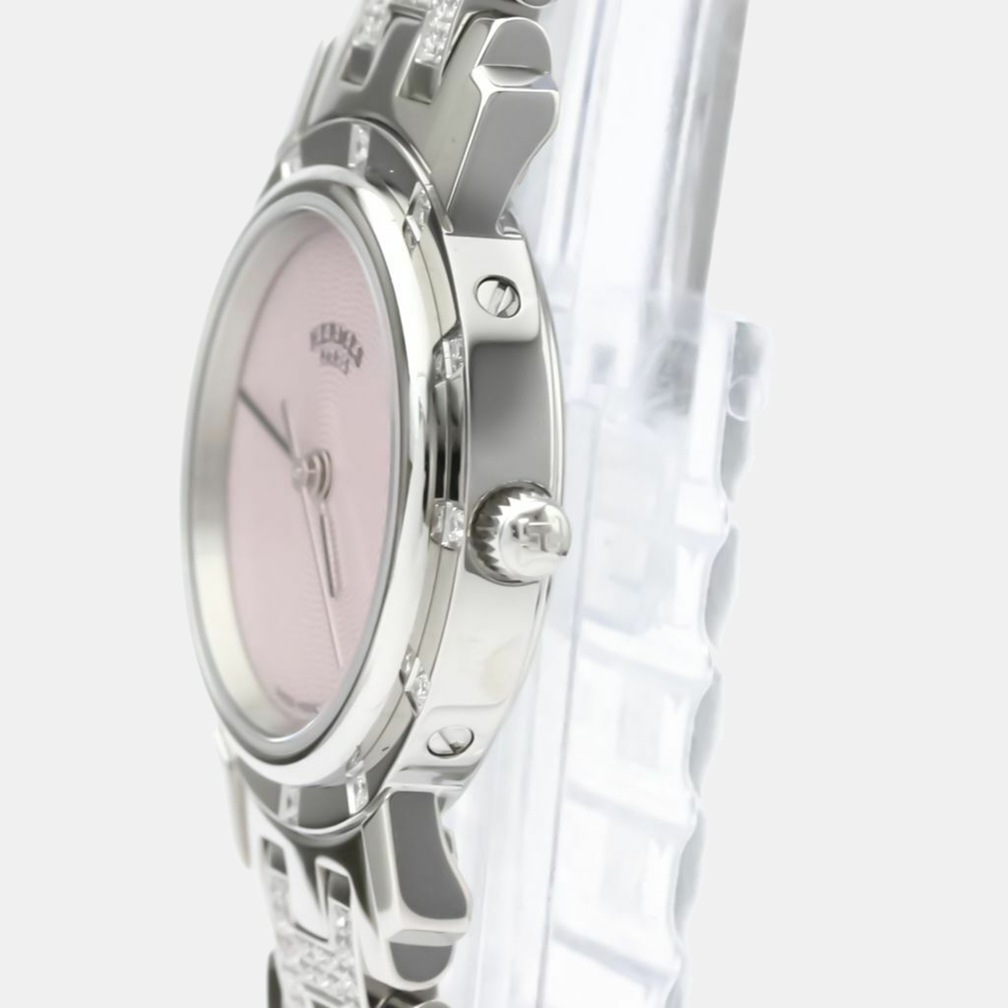 

Hermes Pink Stainless Steel Clipper CL4.230 Quartz Women's Wristwatch 23 mm