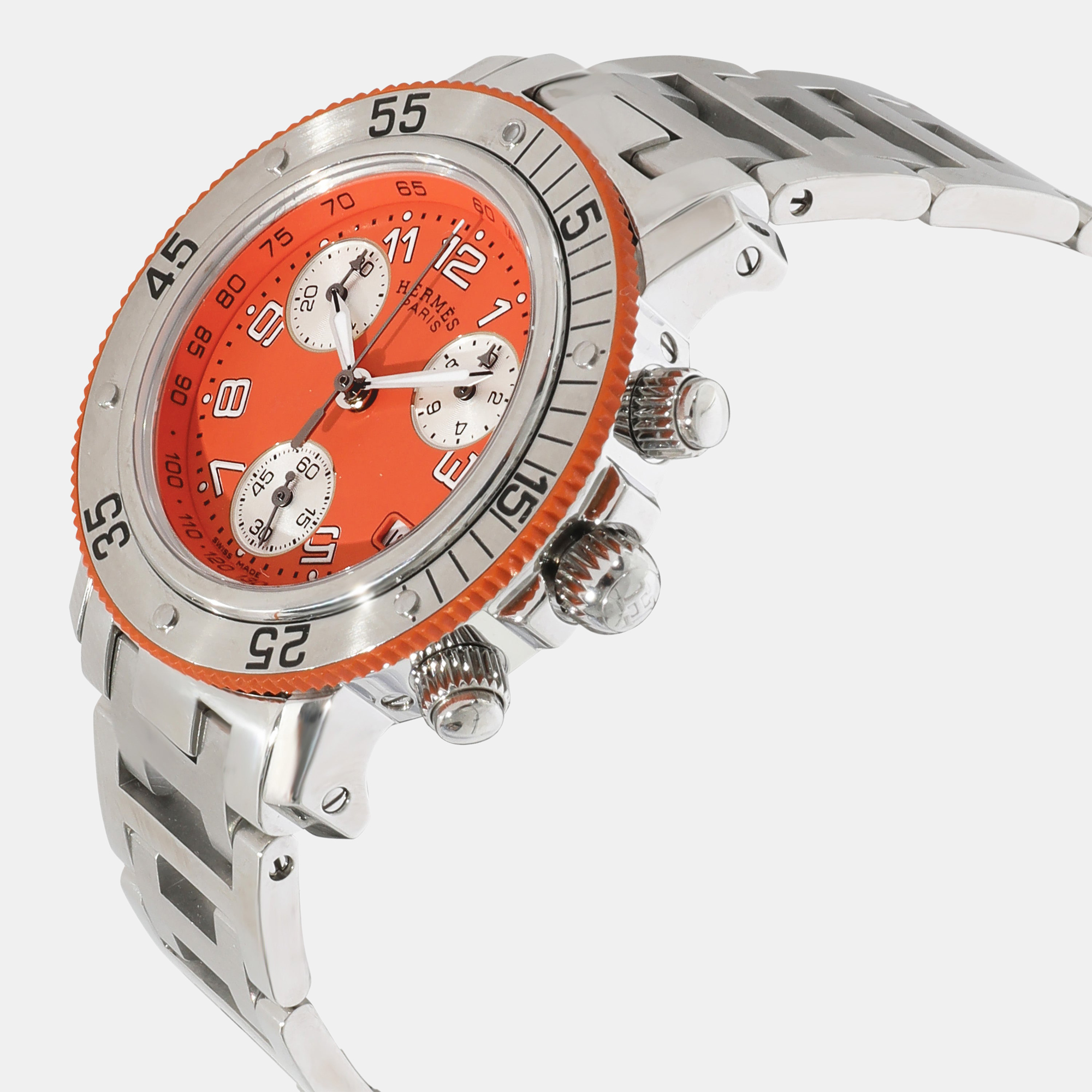 

Hermes Orange Stainless Steel Clipper CL2.316 Quartz Women's Wristwatch 33 mm