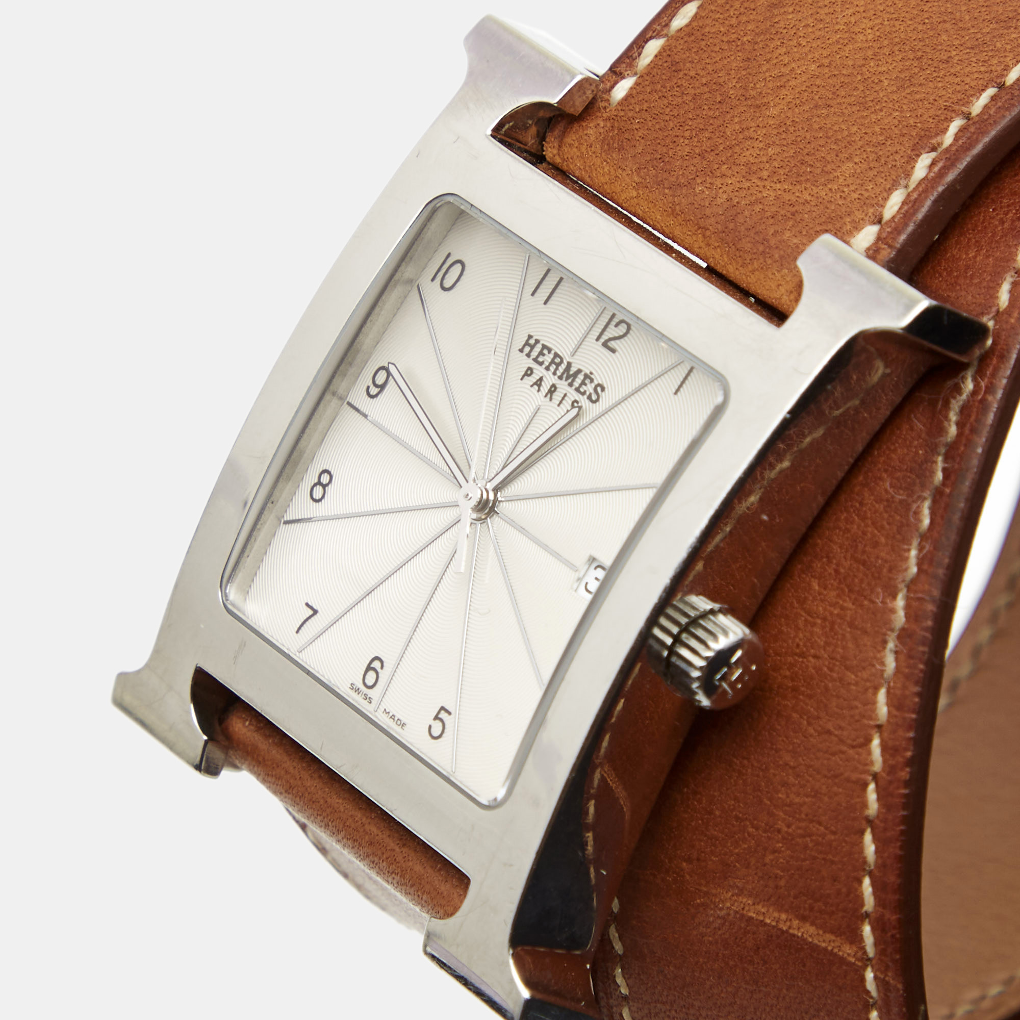 

Hermes White Stainless Steel Leather Heure HH1.810 Women's Wristwatch