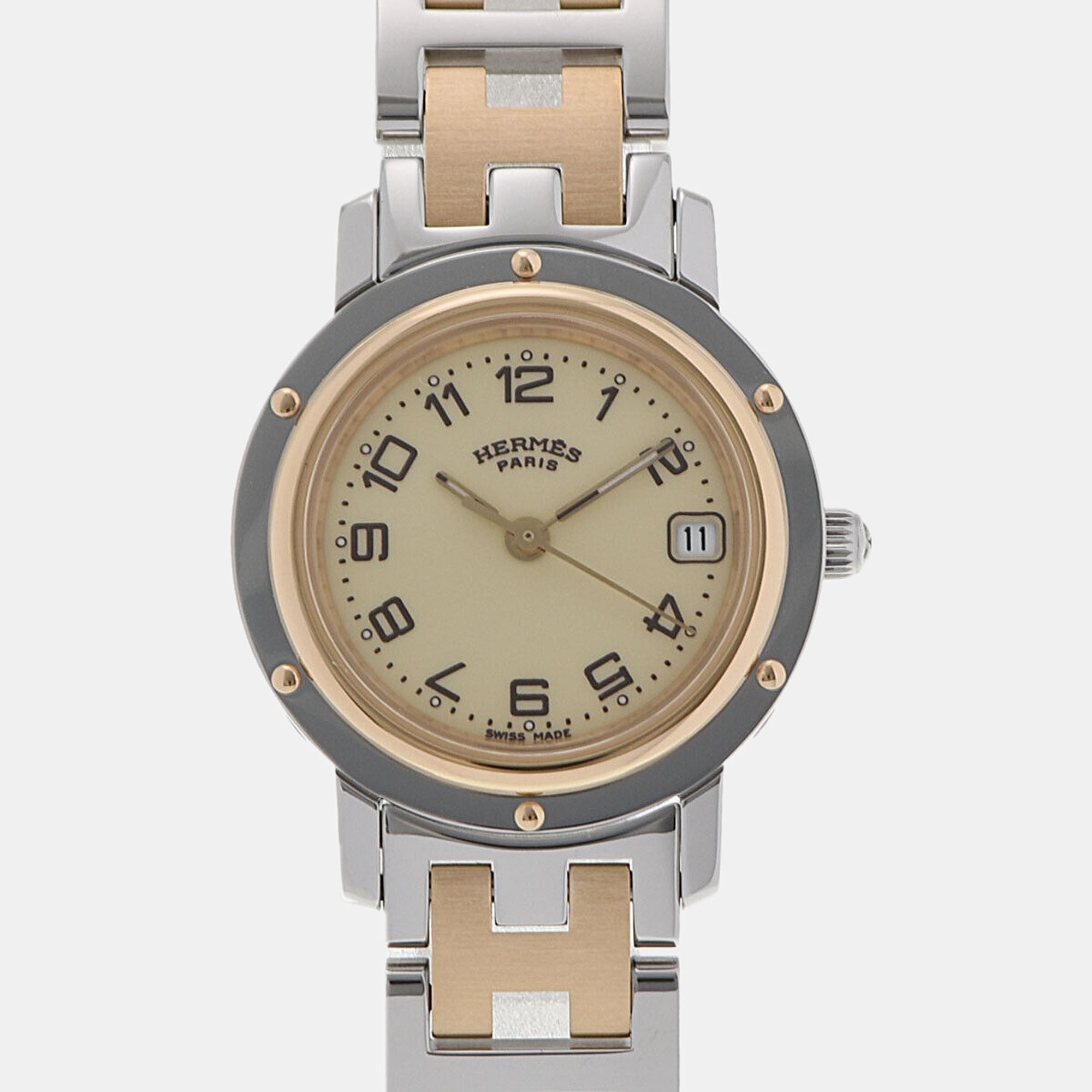 Pre Owned Hermes White Stainless Steel Clipper CL4.220 Quartz Women's Wristwatch 24 mm