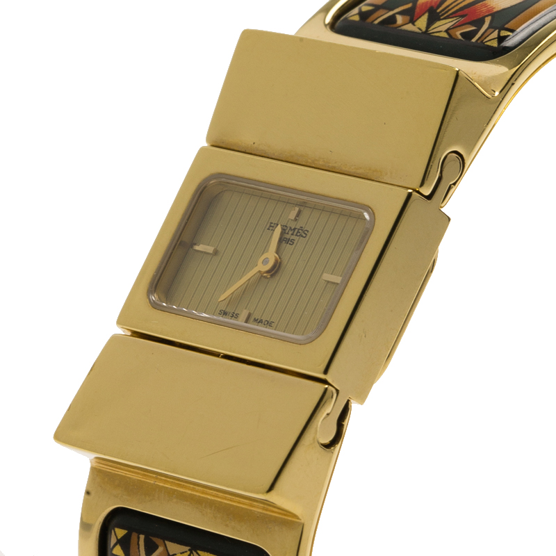 

Hermes Champagne Gold-Plated Stainless Steel Loquet Enamel Women's Wristwatch