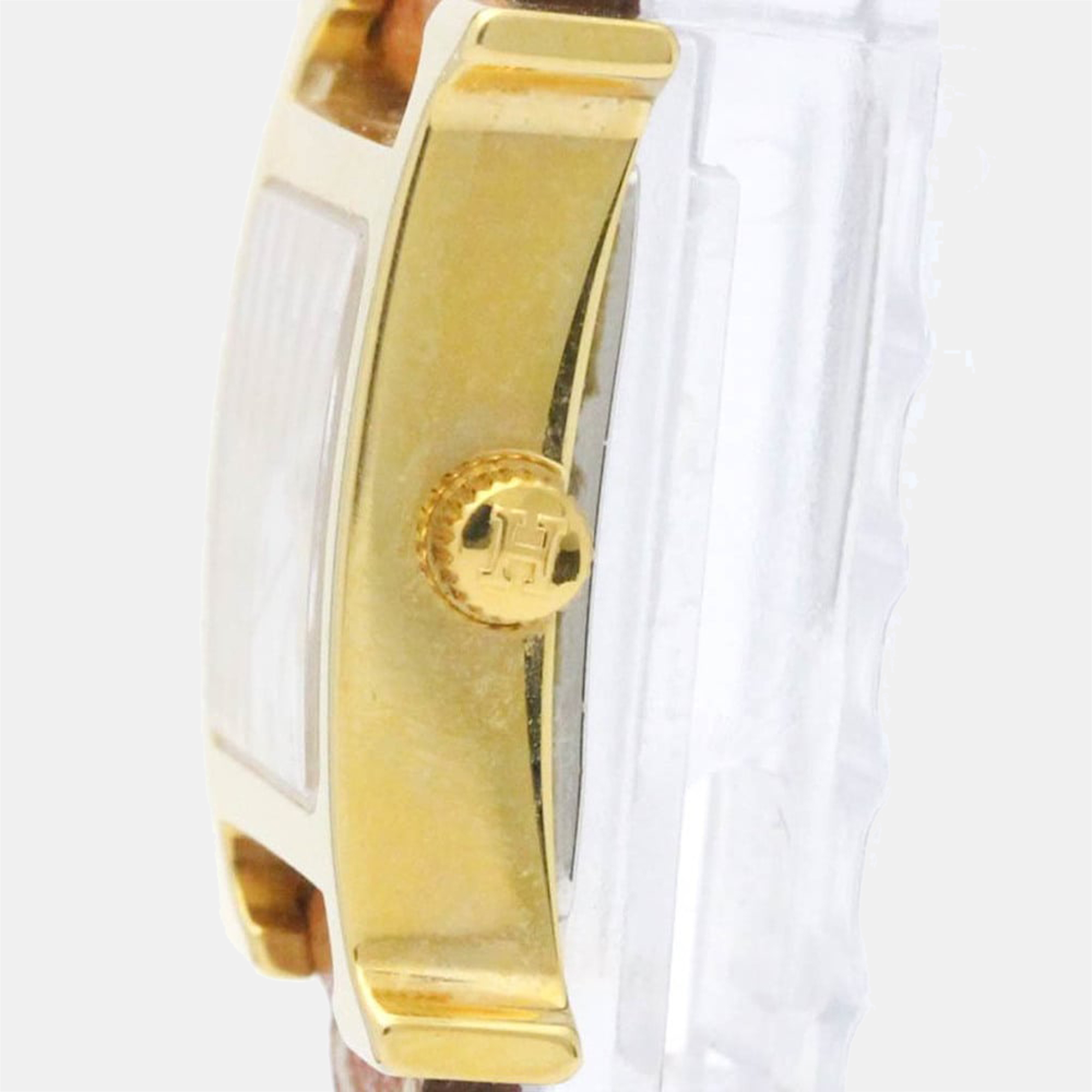 

Hermes White Yellow Gold Plated Stainless Steel H HH1.101 Quartz Women's Wristwatch 17 mm