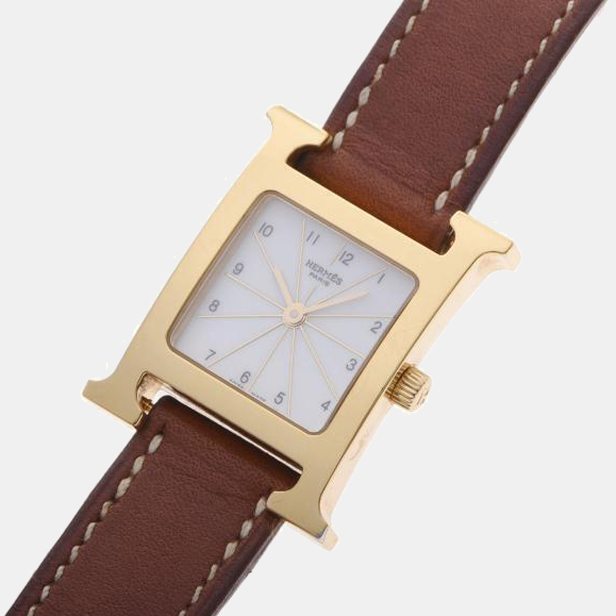 

Hermes White Yellow Gold Plated Stainless Steel Ramsis HH1.201 Quartz Women's Wristwatch