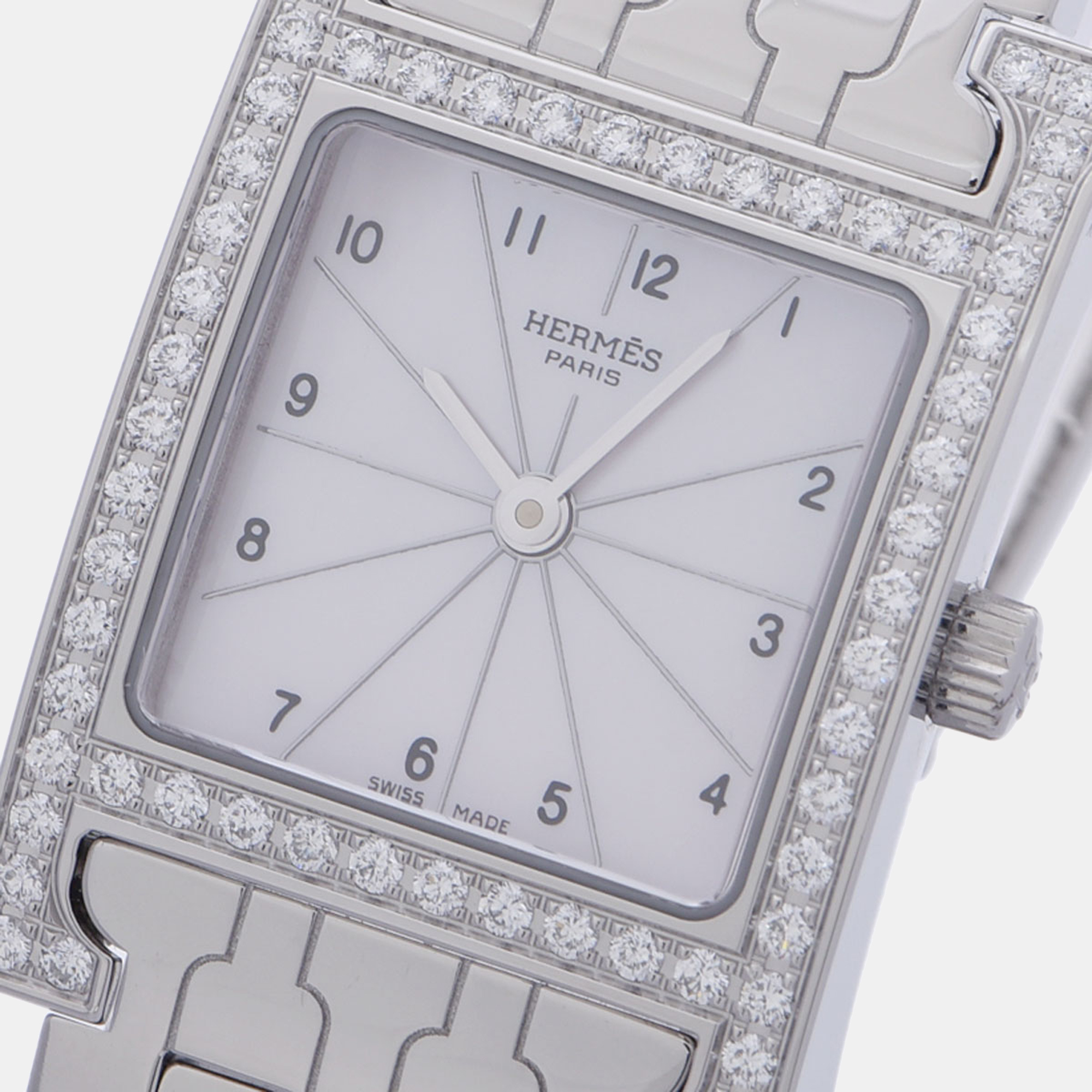 

Hermes Silver Diamonds Stainless Steel Ramsis HH1.230 Women's Wristwatch 21 mm