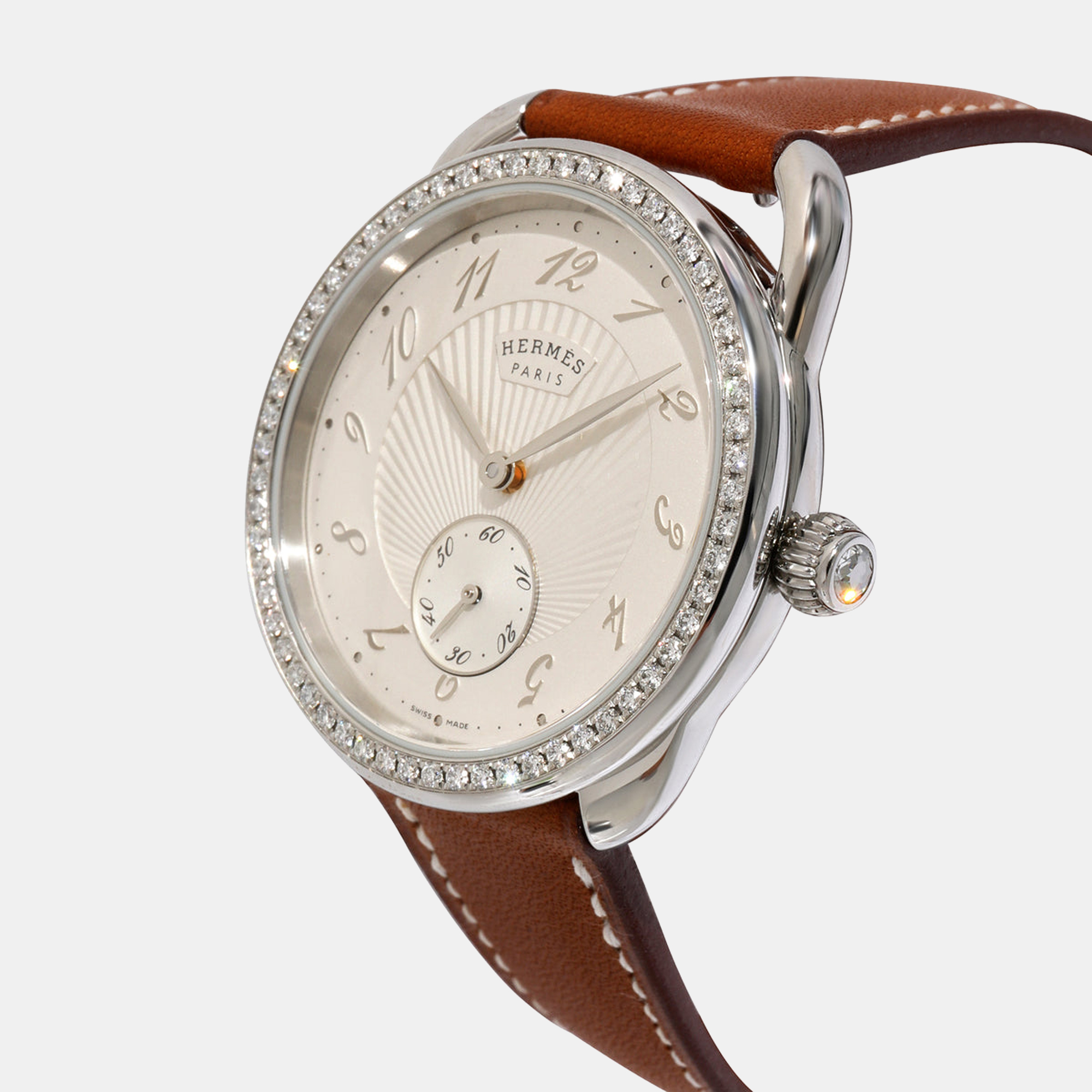 

Hermes Silver Diamonds Stainless Steel Arceau AR6.630.220.MM76 Women's Wristwatch 34 mm