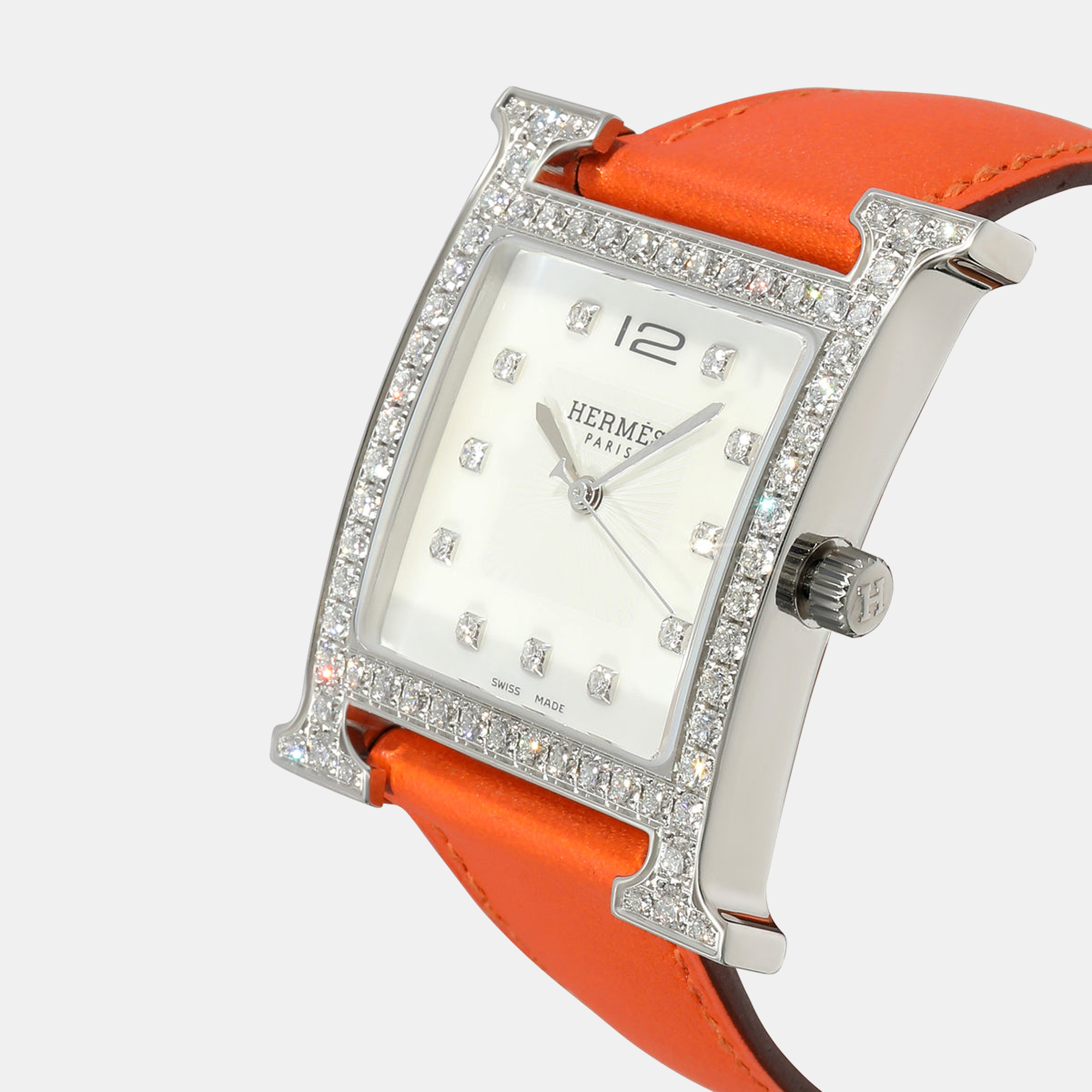 

Hermes White Diamonds Stainless Steel Heure H HH1.830 Women's Wristwatch