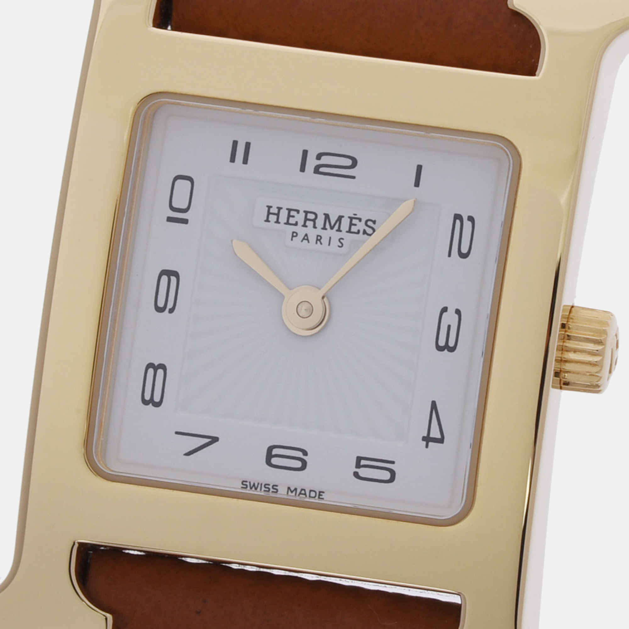 

Hermes White Yellow Gold Plated Stainless Steel H HH1.201 Women's Wristwatch 25 mm