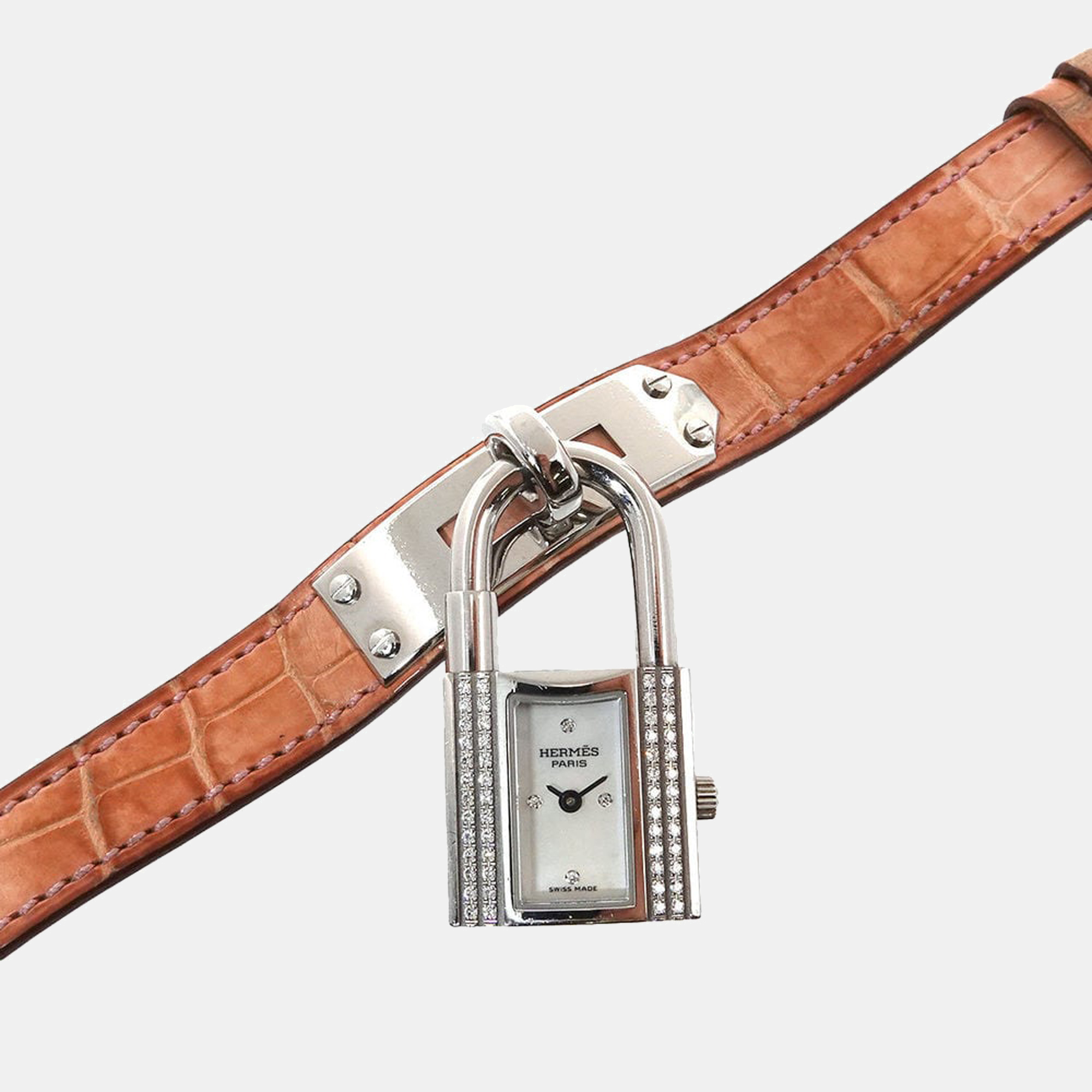 

Hermes White Diamonds Stainless Steel Kelly Women's Wristwatch 20 mm