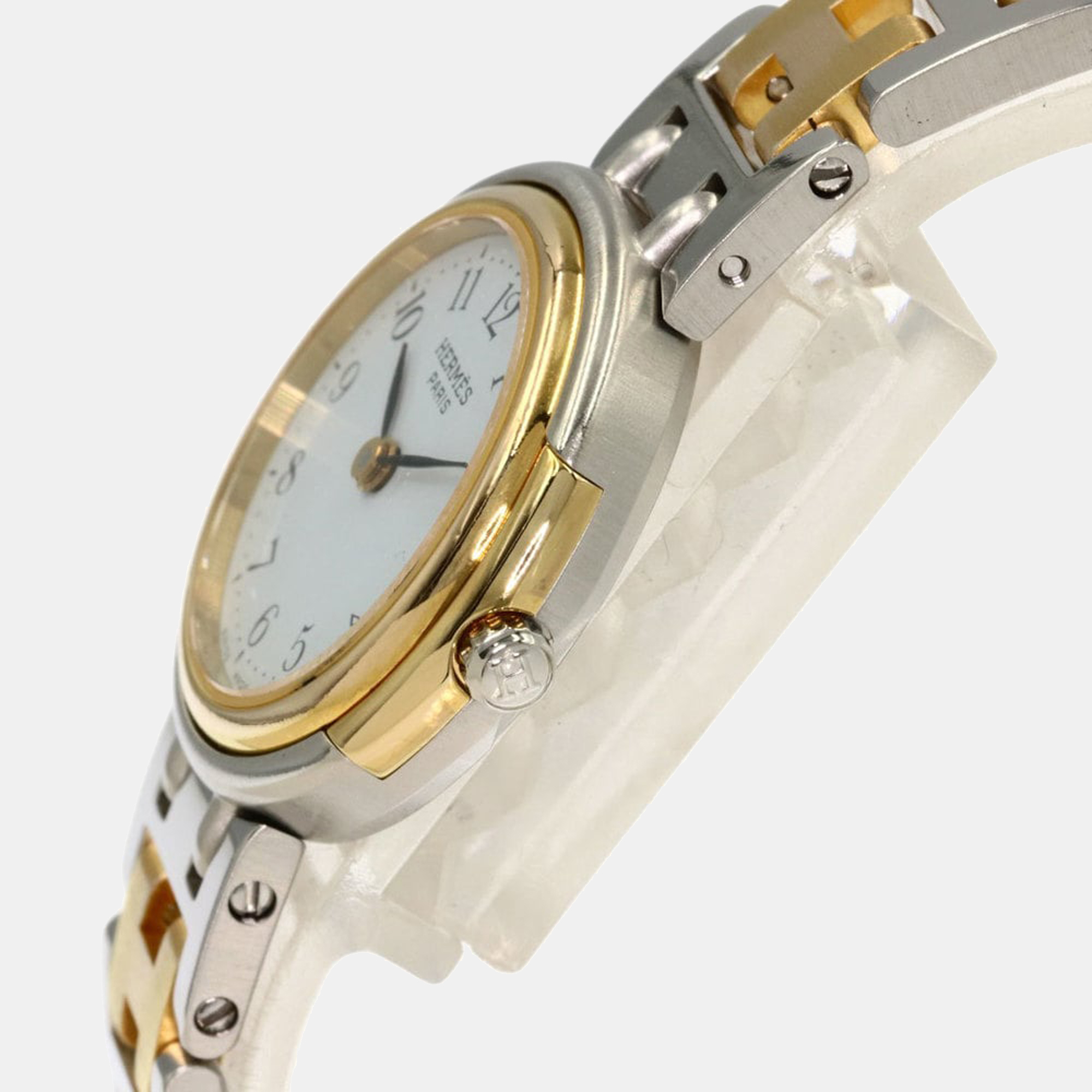 

Hermes White Yellow Gold Plated Stainless Steel Windsor Women's Wristwatch 24 mm