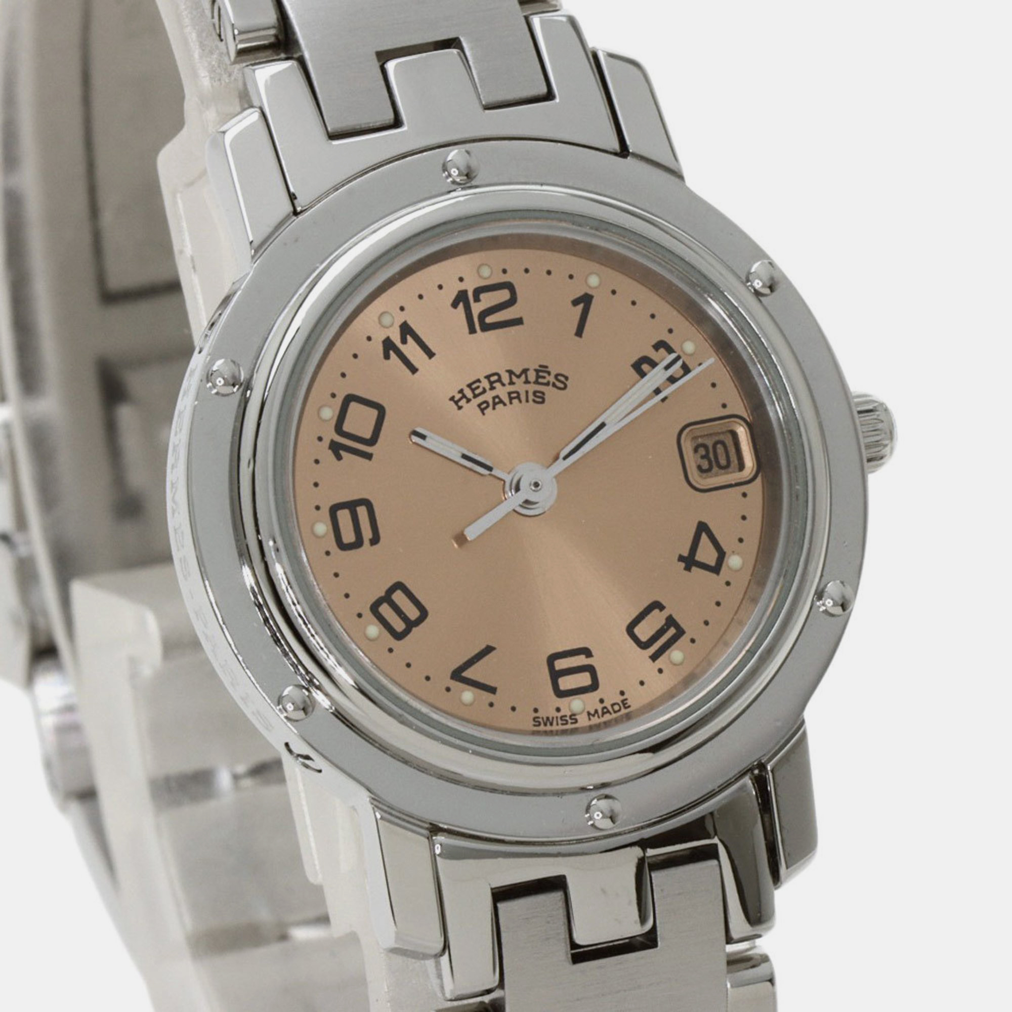 

Hermes Orange Stainless Steel Clipper CL4.210 Quartz Women's Wristwatch 24 mm