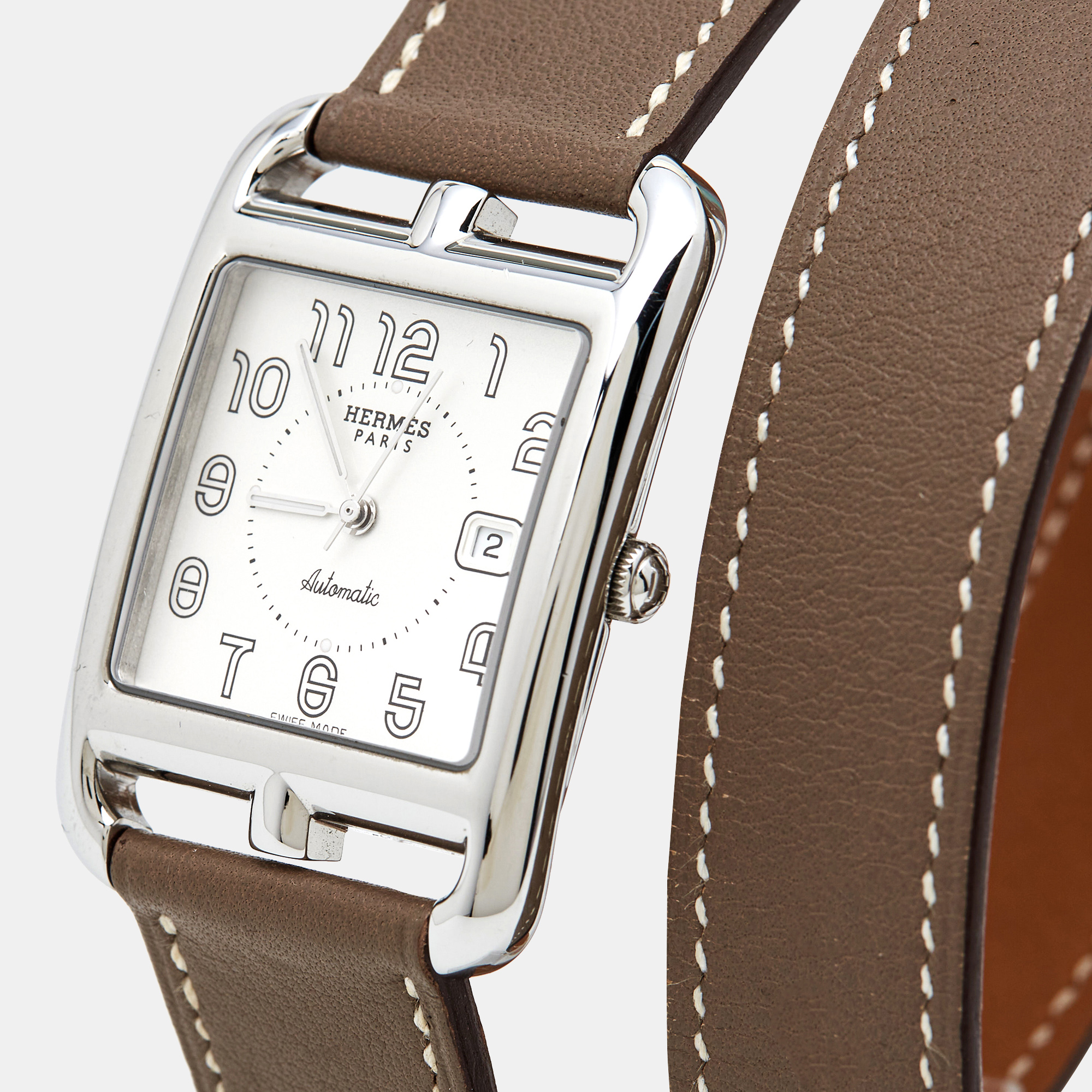 

Hermes Silver Stainless Steel Leather Cape Cod CC1.710 Women's Wristwatch
