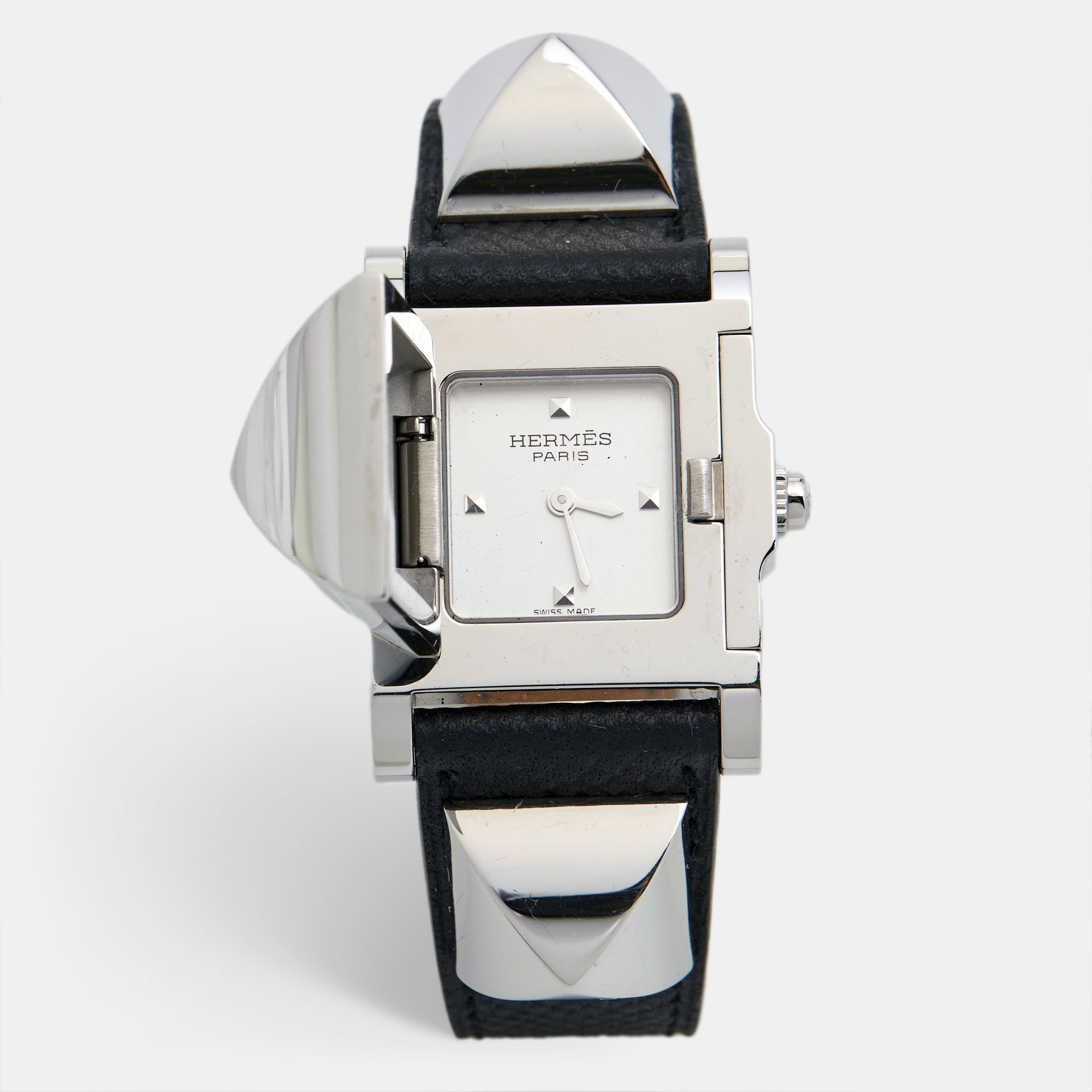 

Hermes Silver Stainless Steel Leather Medor W028322WW00 Women's Wristwatch