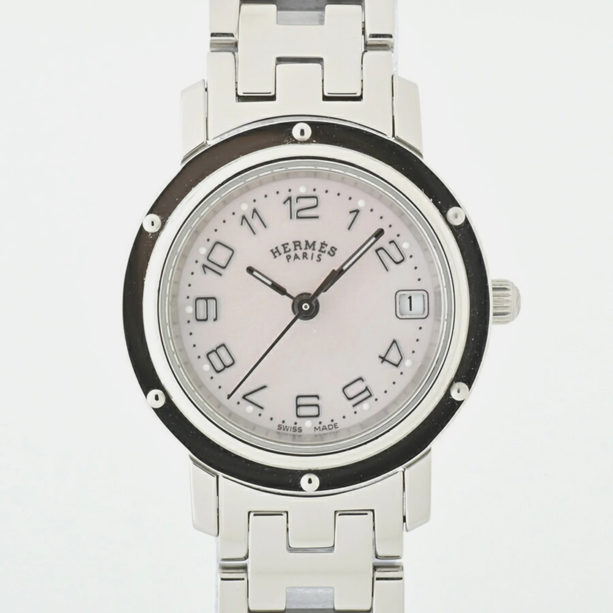 

Hermes Pink Stainless Steel Clipper CL4.210 Quartz Women's Wristwatch 24 mm