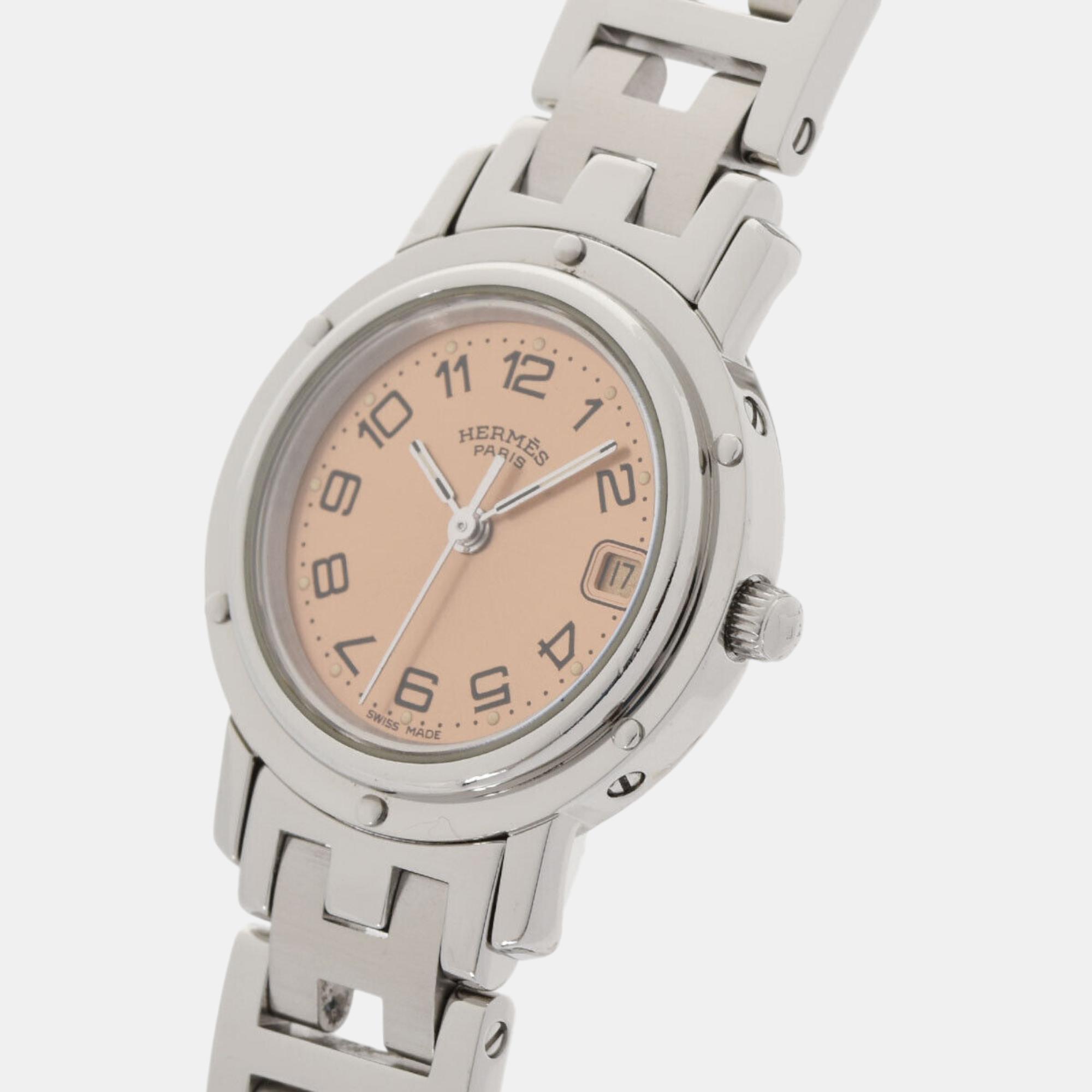 

Hermes Pink Stainless Steel Clipper CL4.210 Quartz Women's Wristwatch 24 mm