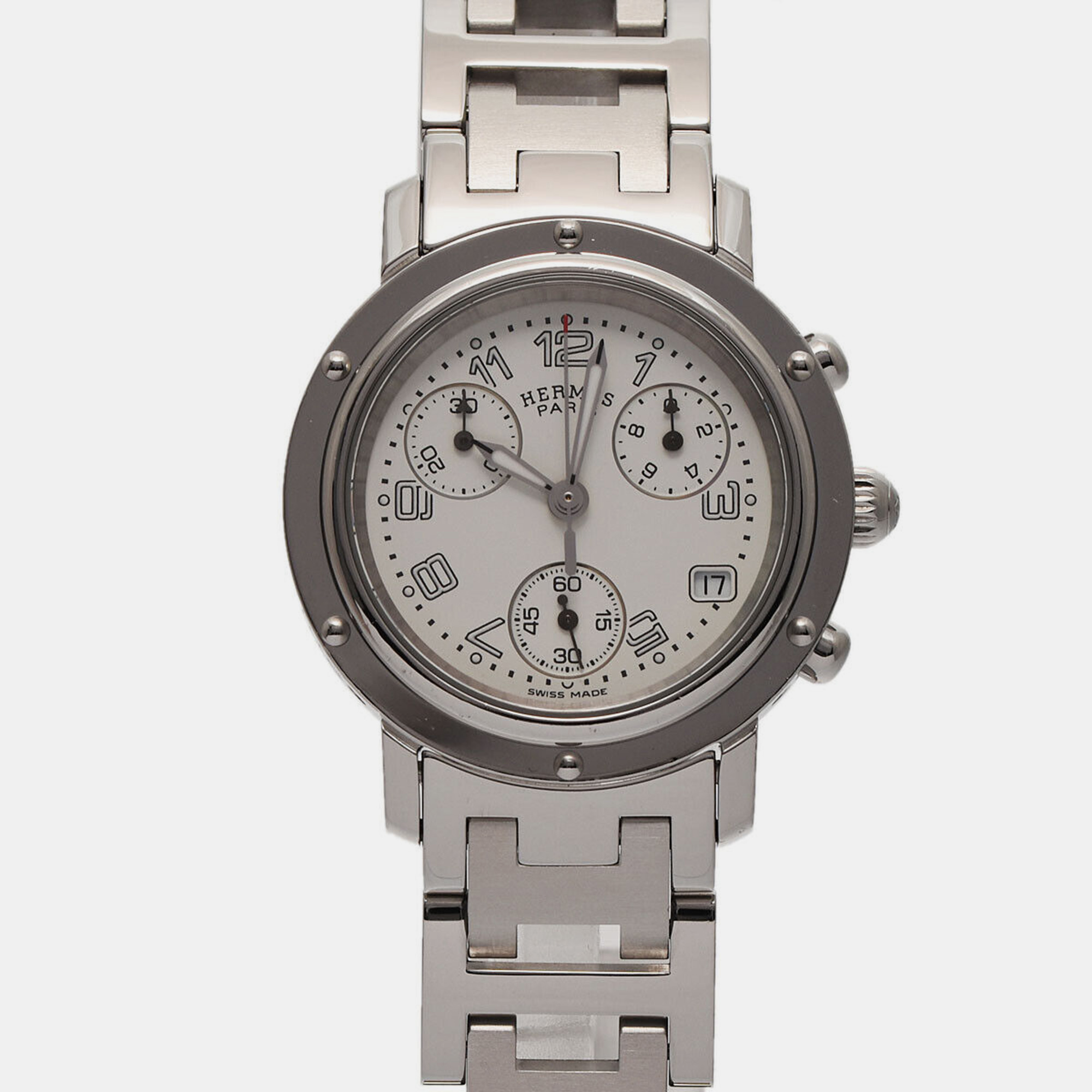 

Hermes White Stainless Steel Clipper Quartz Women's Wristwatch 31 mm
