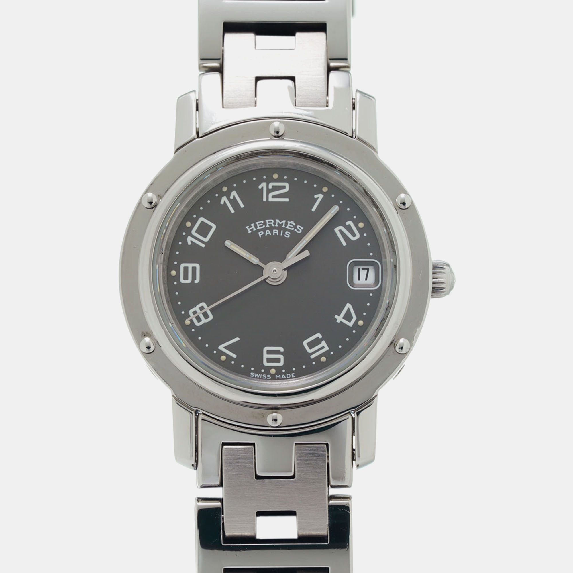 

Hermes Black Stainless Steel Clipper CL4.210 Quartz Women's Wristwatch 24 mm