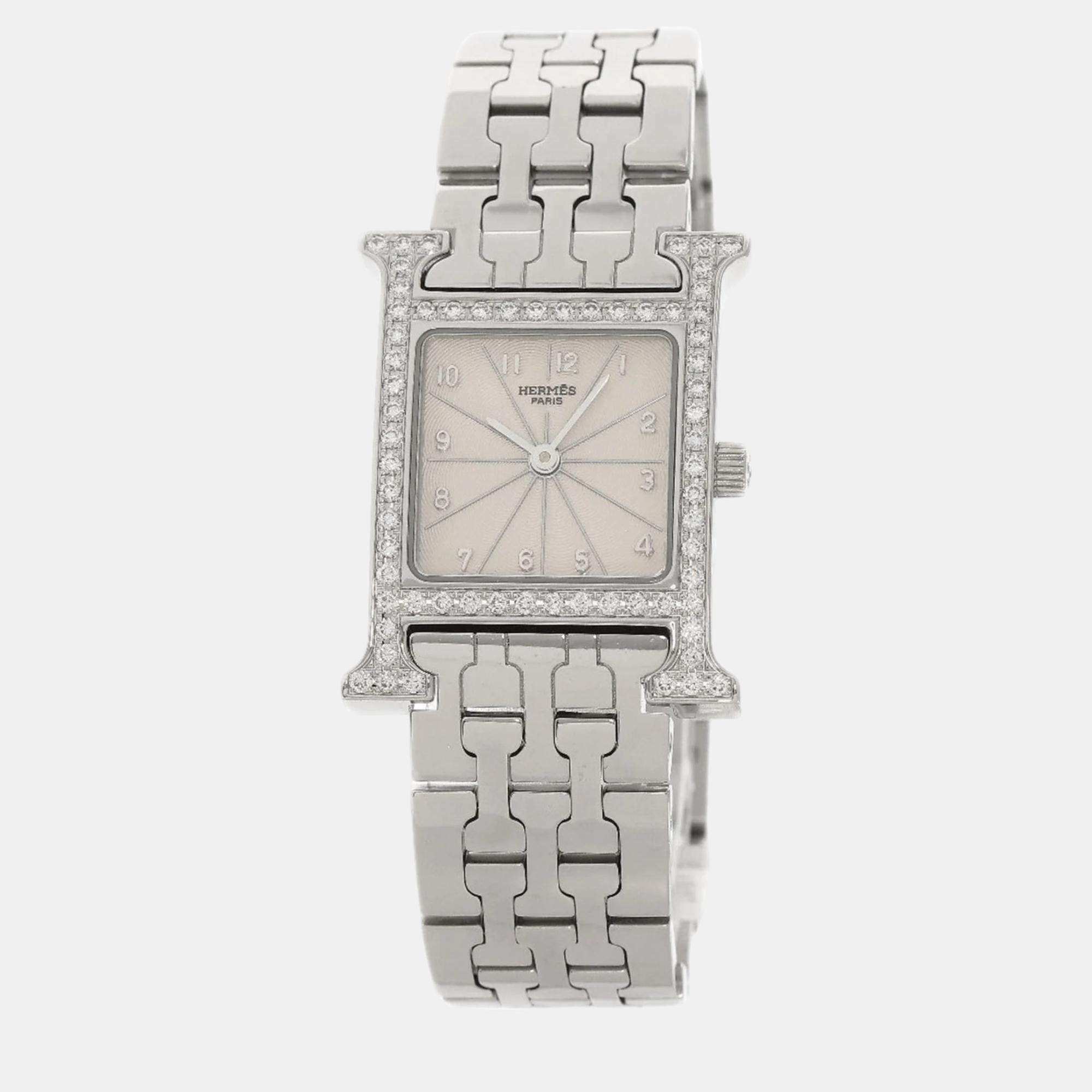 

Hermes Silver Stainless Steel Heure H HH1.230 Quartz Women's Wristwatch 21 mm