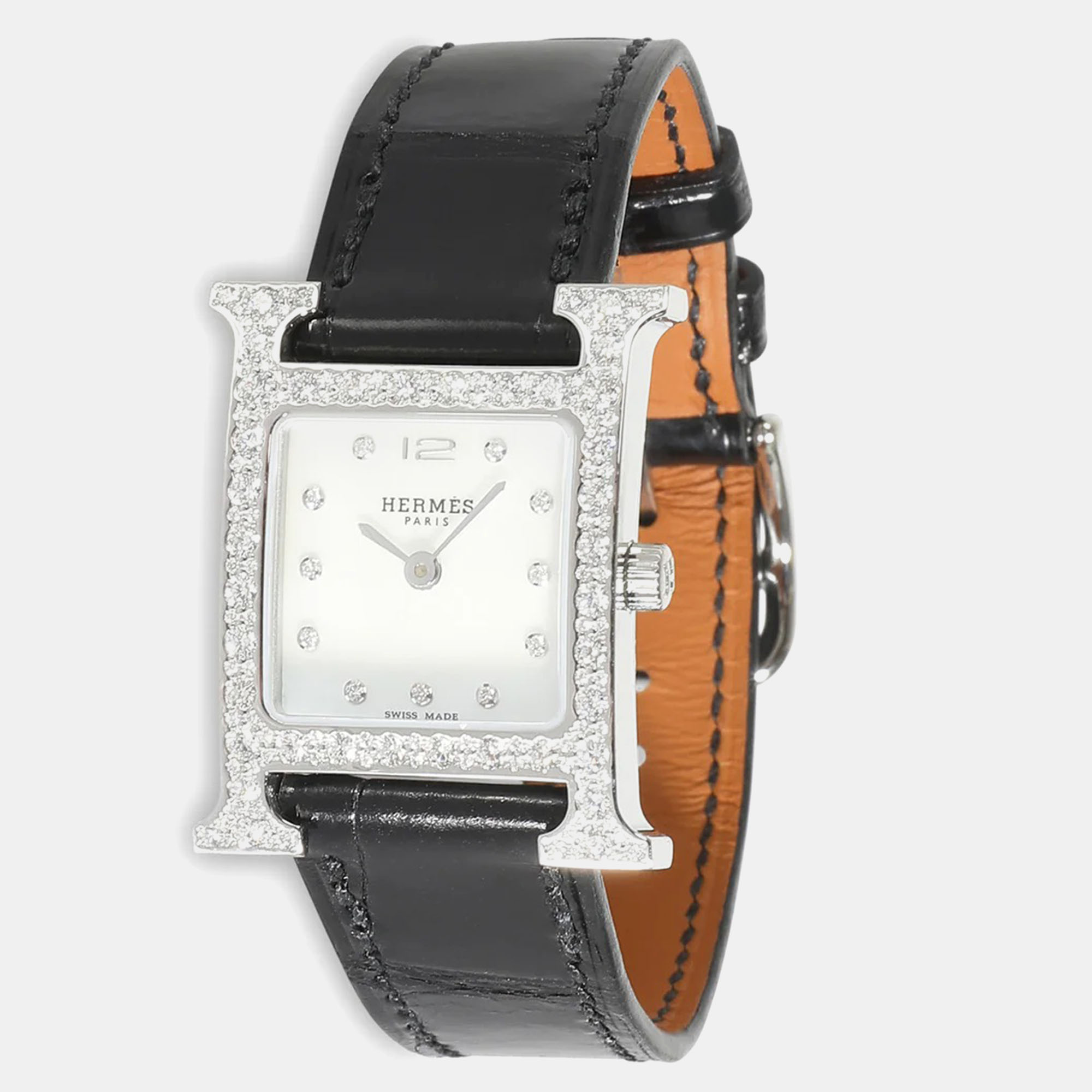

Hermes White Diamond Stainless Steel Heure H Quartz Women's Wristwatch 21 mm