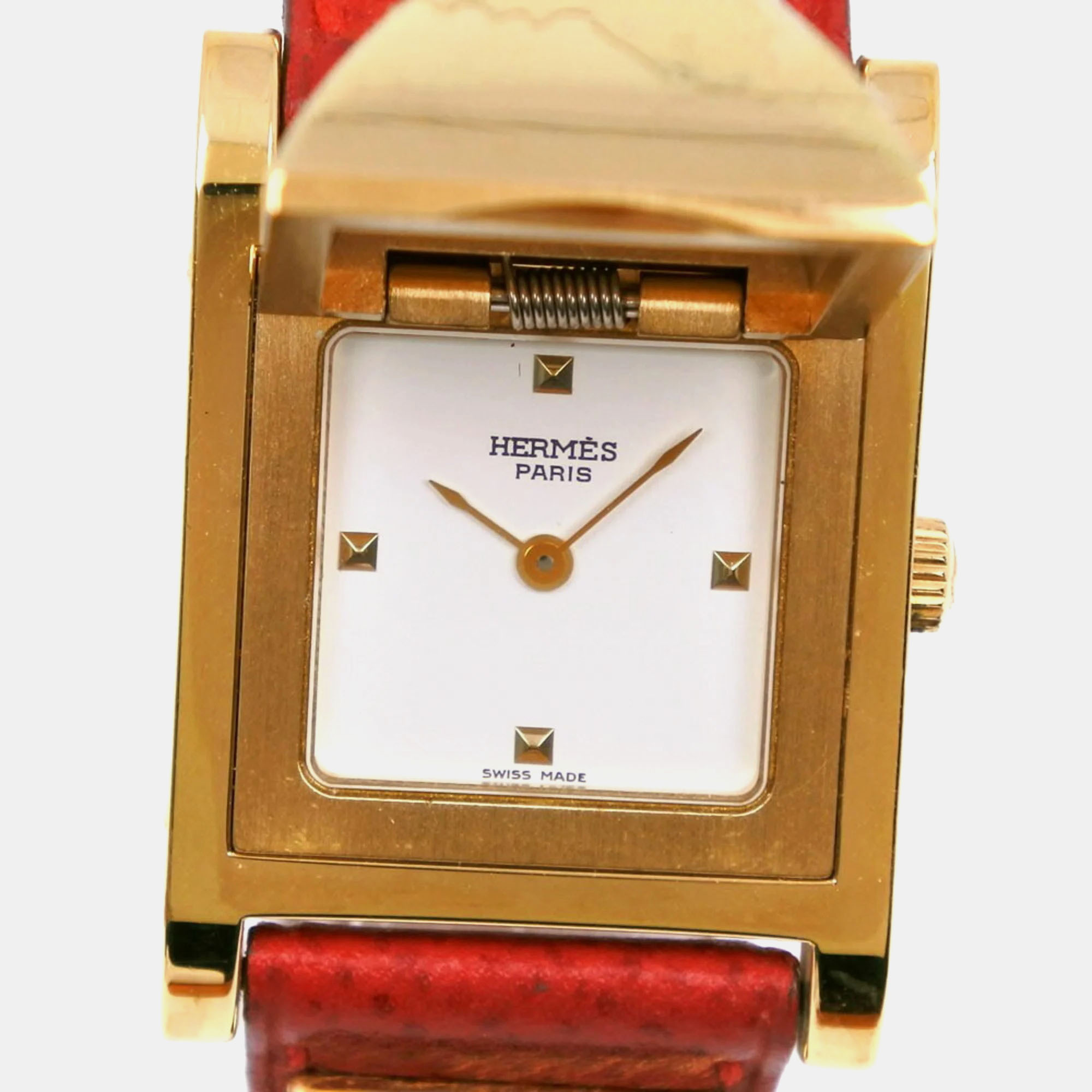 

Hermes White Leather and Gold Plated Medor I213023037 Quartz Women's Wristwatch